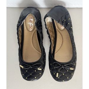 Me Too Linx Black Leather Quilted Flats with Bow Tie 6